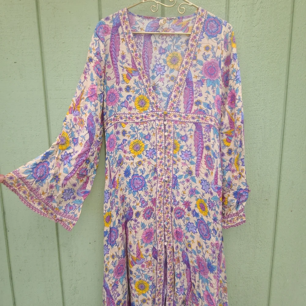 Spell Sample Lovebird Maxi Dress Gown Kimono Robe Duster S Chamomile OOAK NWOT - Picture 1 of 14